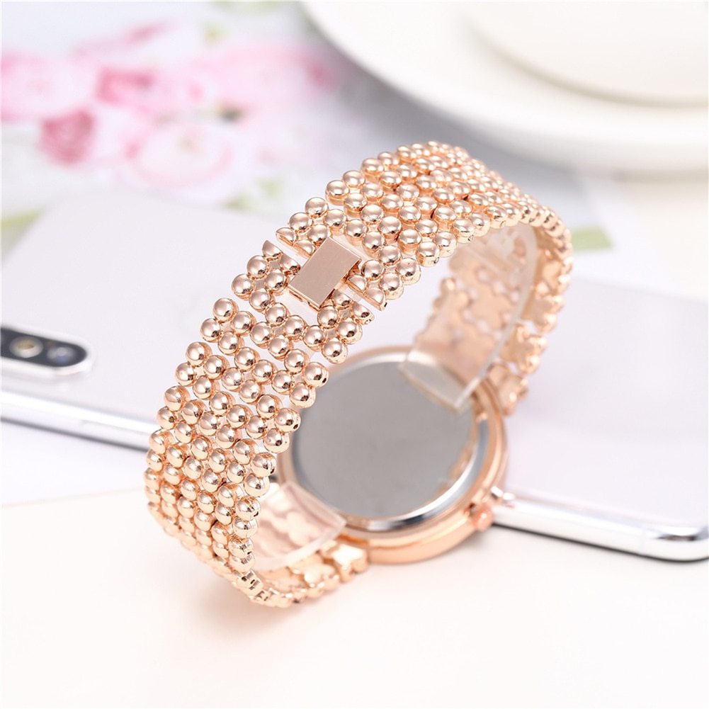 Amazon Hot Fashion Rhinestones Sandpaper Ladies Alloy Watch