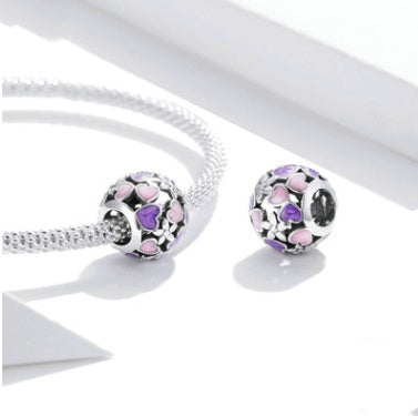 Silver Charm Drop Oil Purple Love Hollow 925 Silver Beads Valentine's Day Gift