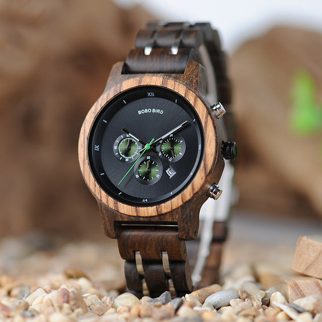 BOBOBIRD Wooden Watch Three-Eye Multi-Function Simple Waterproof Ladies Watch