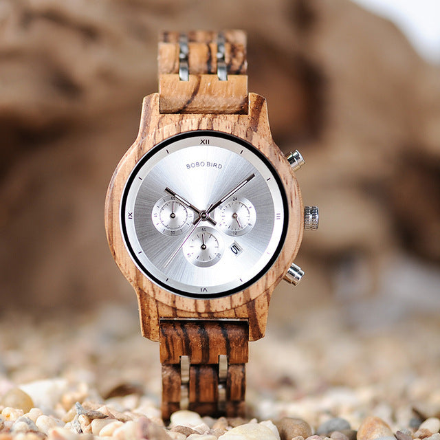 BOBOBIRD Wooden Watch Three-Eye Multi-Function Simple Waterproof Ladies Watch