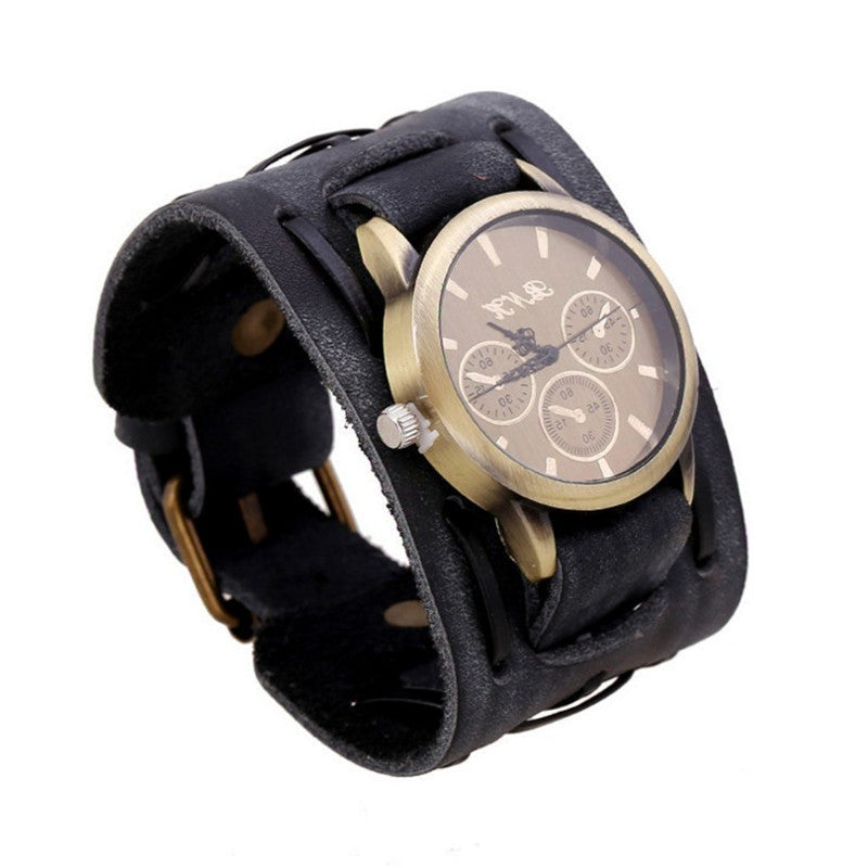 Vintage Vibe: Retro Cowhide Punk Men's Wrist Watch