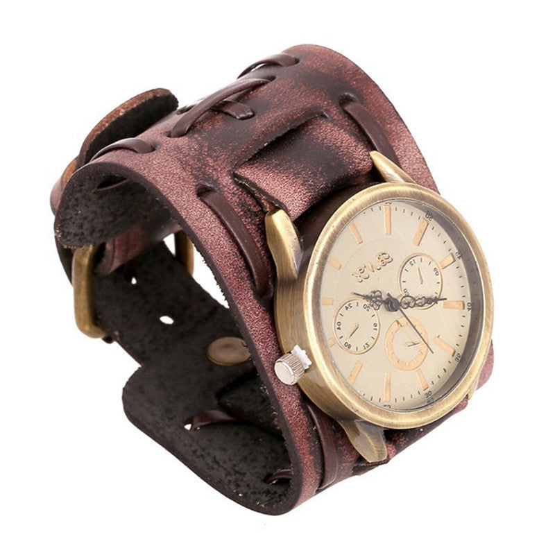 Vintage Vibe: Retro Cowhide Punk Men's Wrist Watch