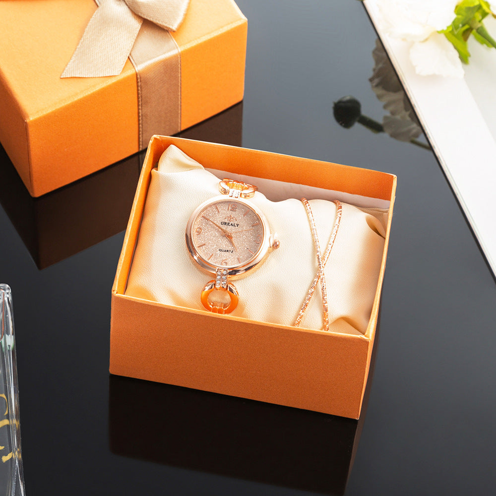 Chic Elegance: 2-Piece Simple Casual Watch Set with Frosted Hollow Design