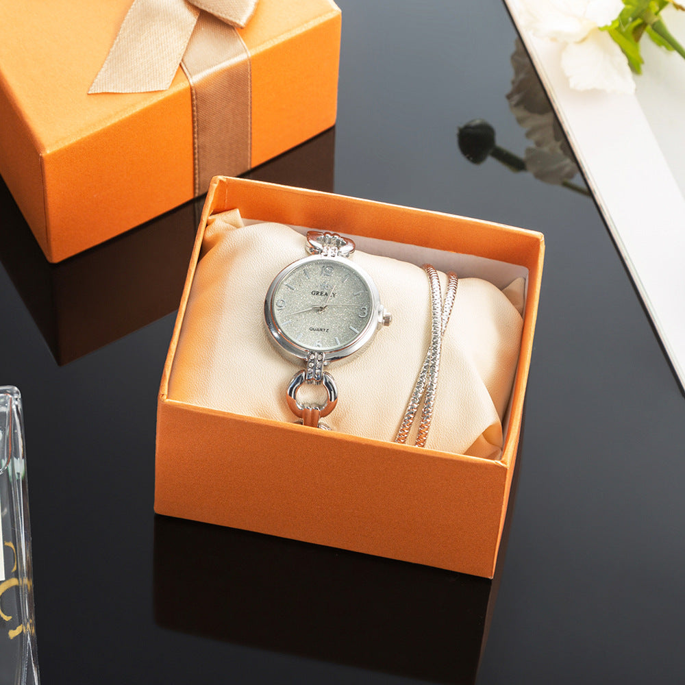 Chic Elegance: 2-Piece Simple Casual Watch Set with Frosted Hollow Design