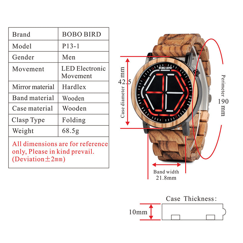 TrendWood Men's Wooden Digital Student Electronic Watch