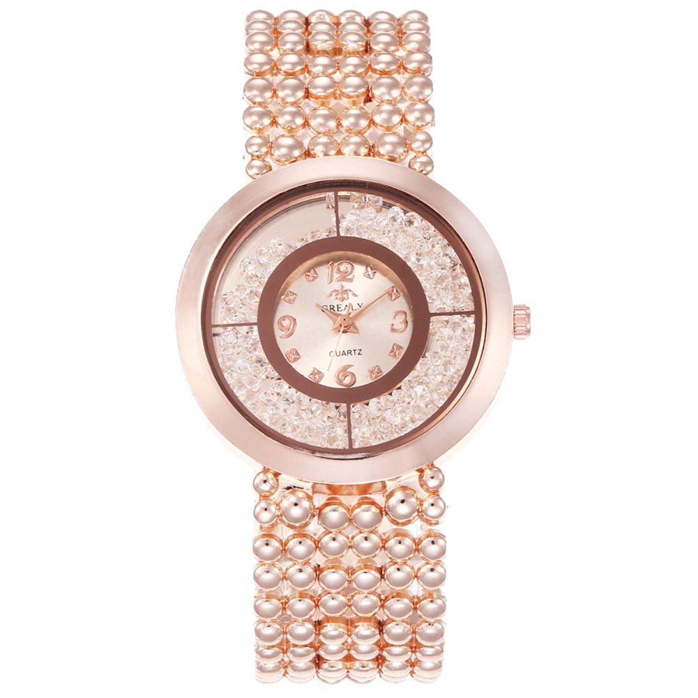 Amazon Hot Fashion Rhinestones Sandpaper Ladies Alloy Watch