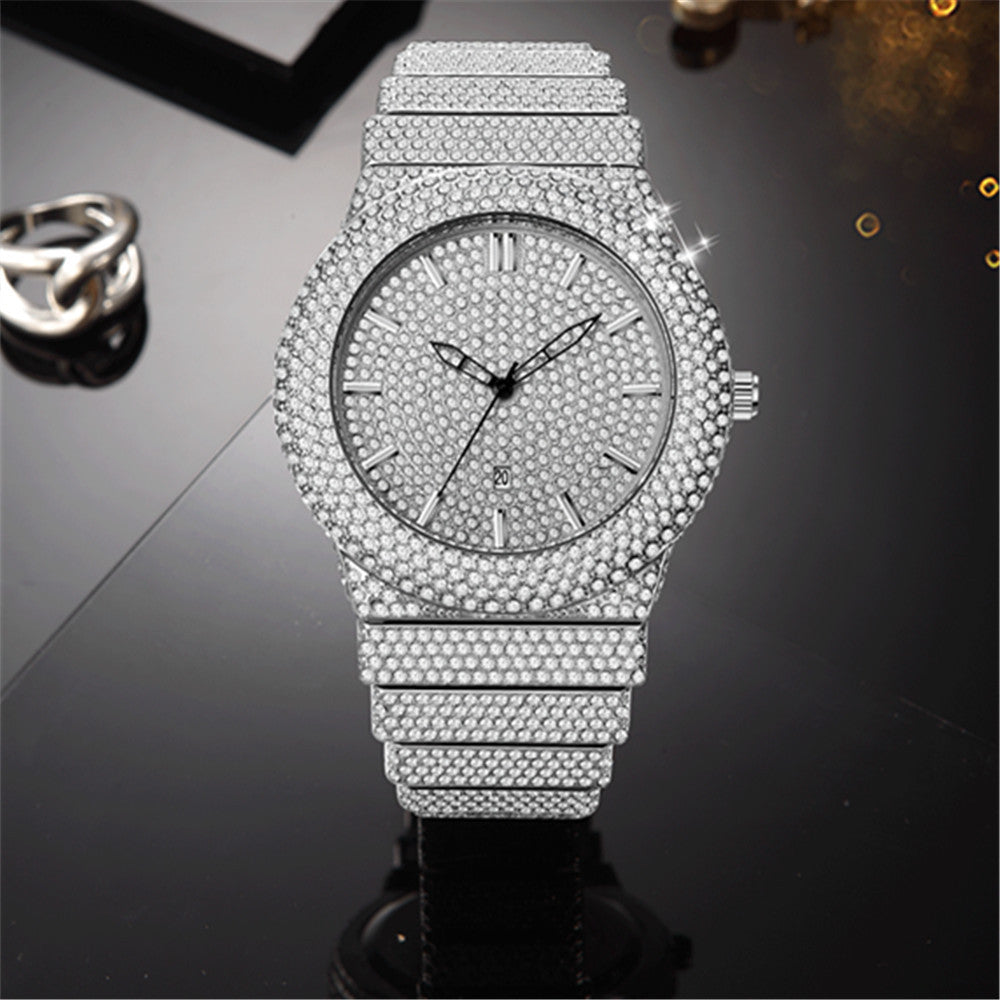 Diamond-Embedded Men's Color Calendar Quartz Watch