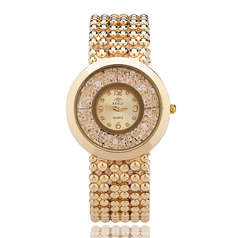 Amazon Hot Fashion Rhinestones Sandpaper Ladies Alloy Watch