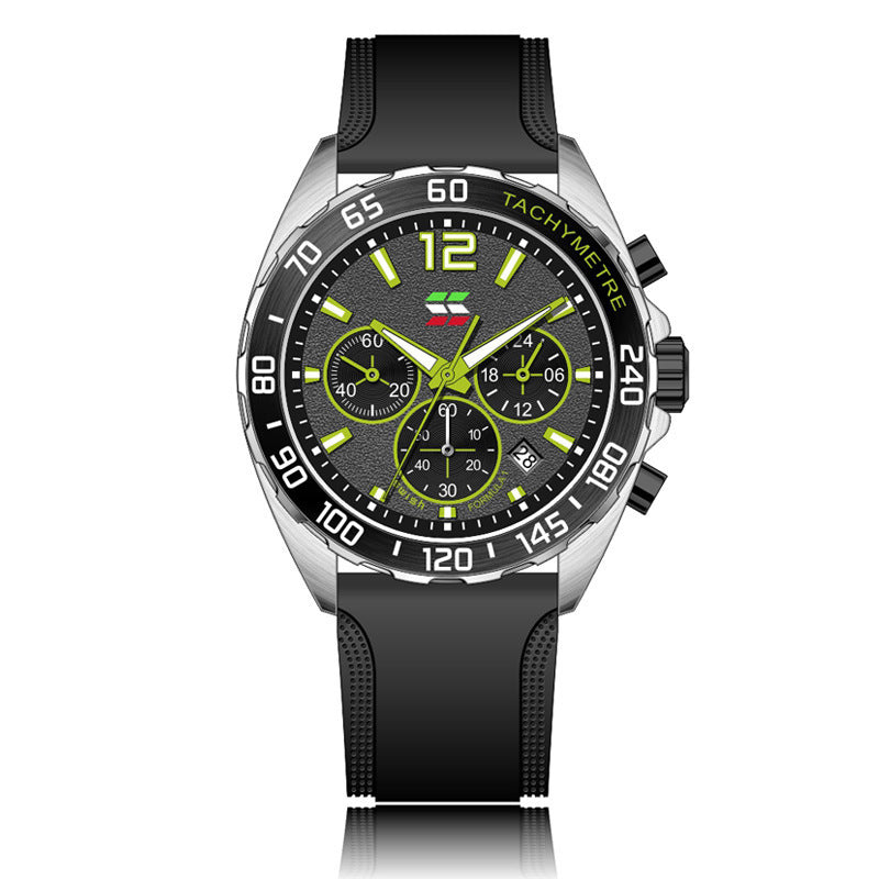 Sporty Six-Pin Timing Men's Thin Rubber Strap Quartz Watch