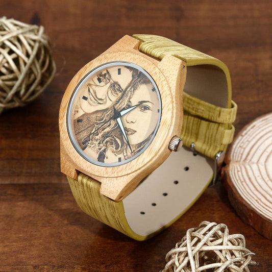 Women's Engraved Bamboo Photo Watch