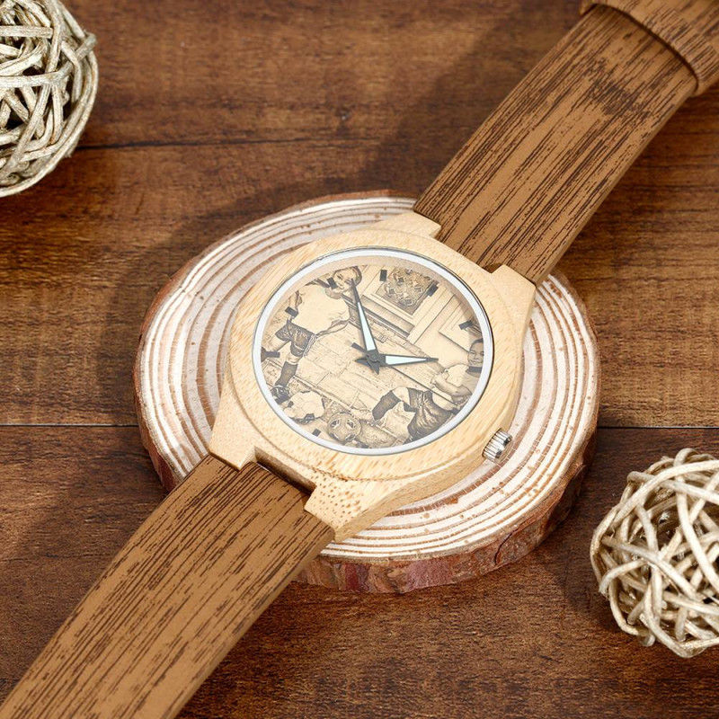 Women's Engraved Bamboo Photo Watch