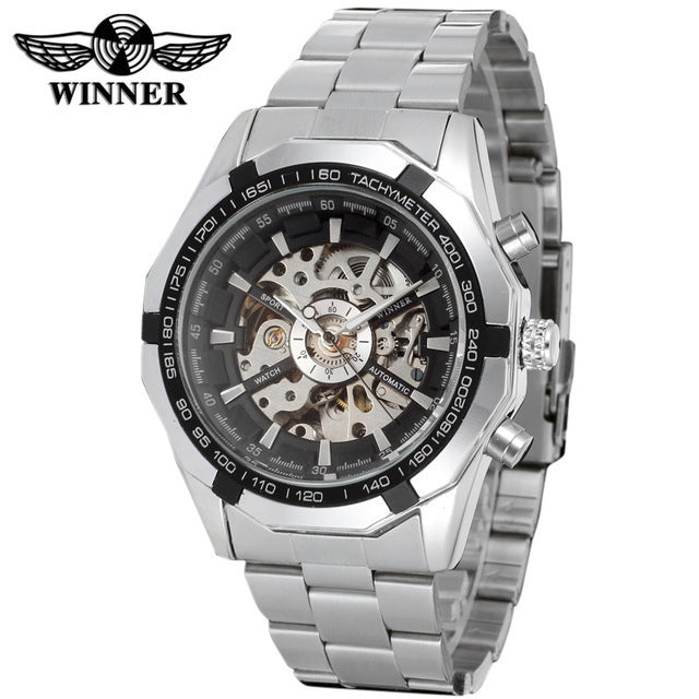 Business Elegance: Full Automatic Winner Men's Automatic Mechanical Watch with Steel Strip