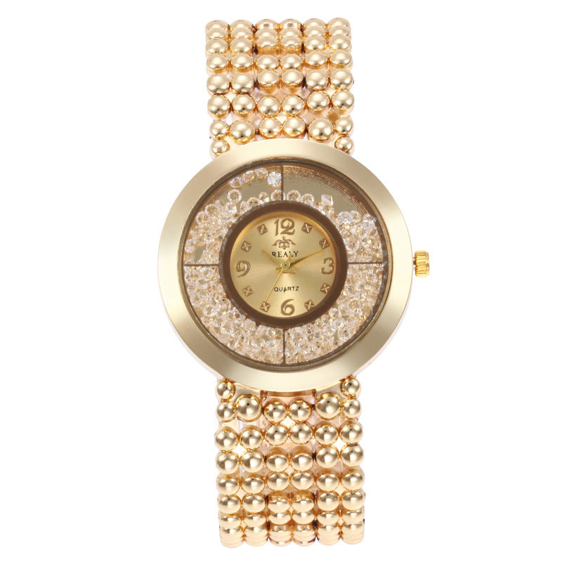 Amazon Hot Fashion Rhinestones Sandpaper Ladies Alloy Watch