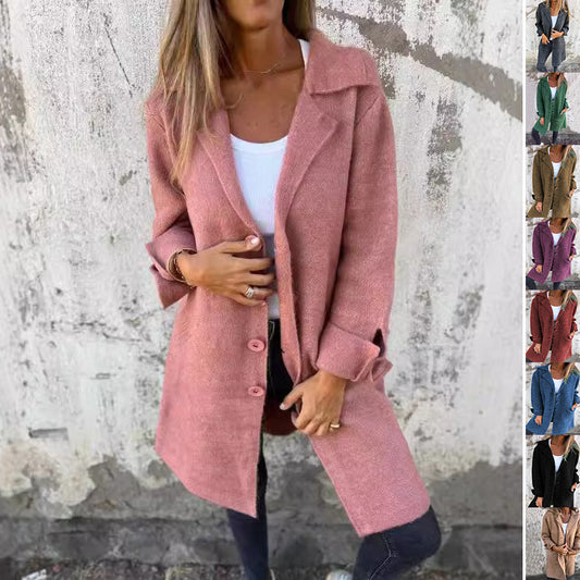 ChicLayer™ - Women's Lapel Single-Breasted Cardigan | Elegant Mid-Length Coat