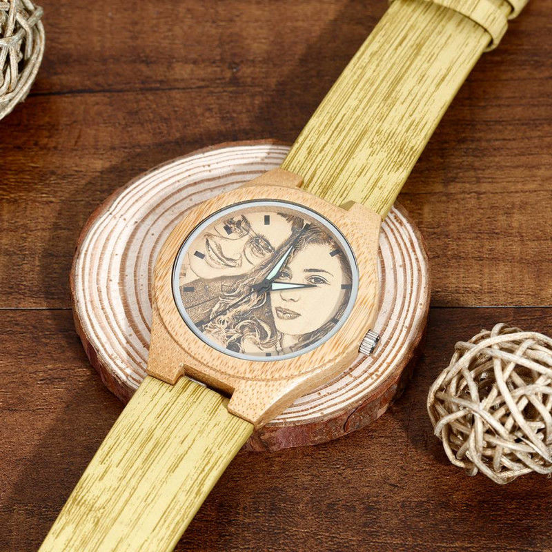 Women's Engraved Bamboo Photo Watch