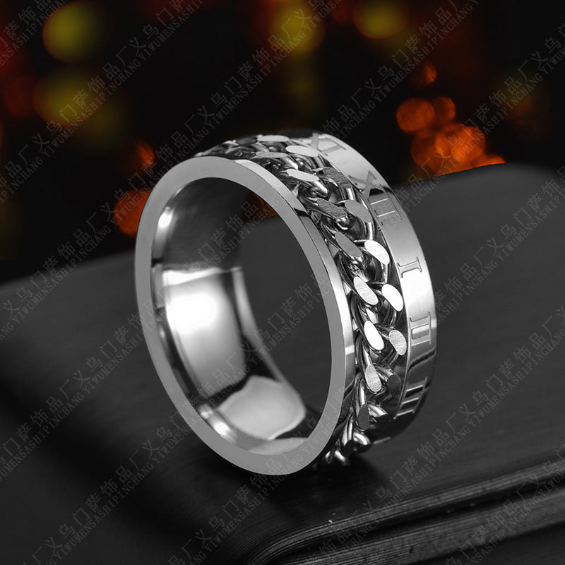 TitanForge™ Rotatable Roman Numeral Chain Ring – Stylish, Durable & Multi-Functional