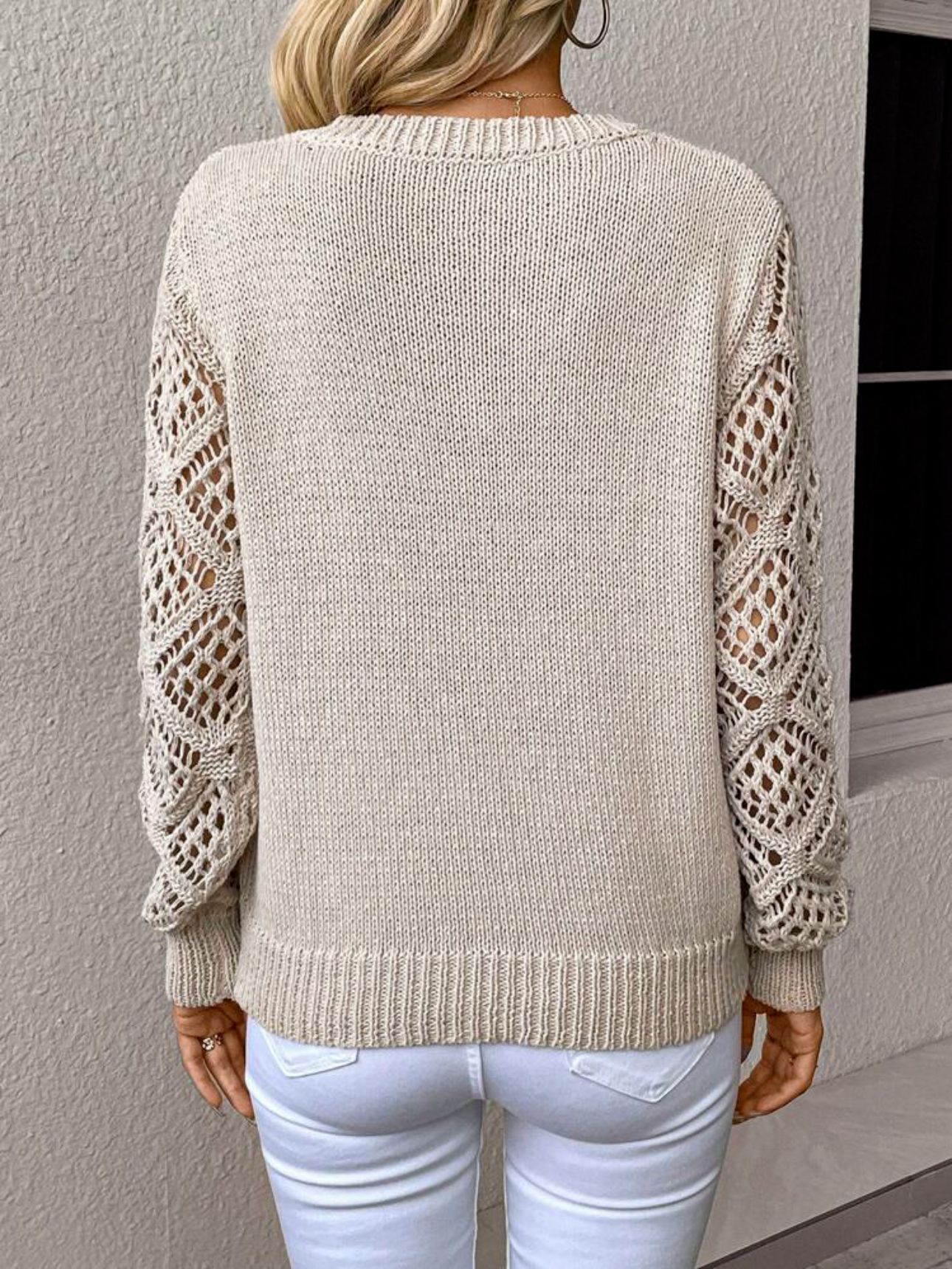 EleganceWeave™ - Women's V-Neck Hollow Sleeve Pullover Sweater | Chic & Stylish