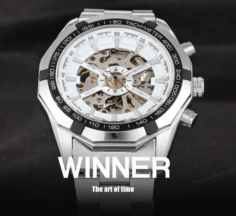 Business Elegance: Full Automatic Winner Men's Automatic Mechanical Watch with Steel Strip