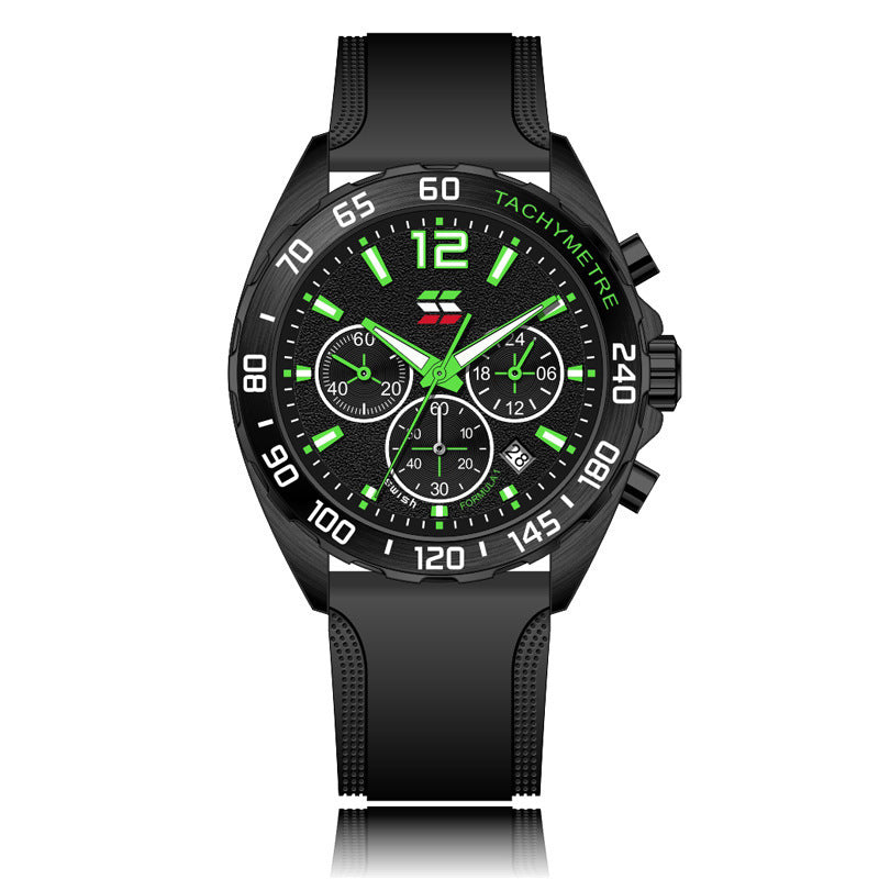 Sporty Six-Pin Timing Men's Thin Rubber Strap Quartz Watch