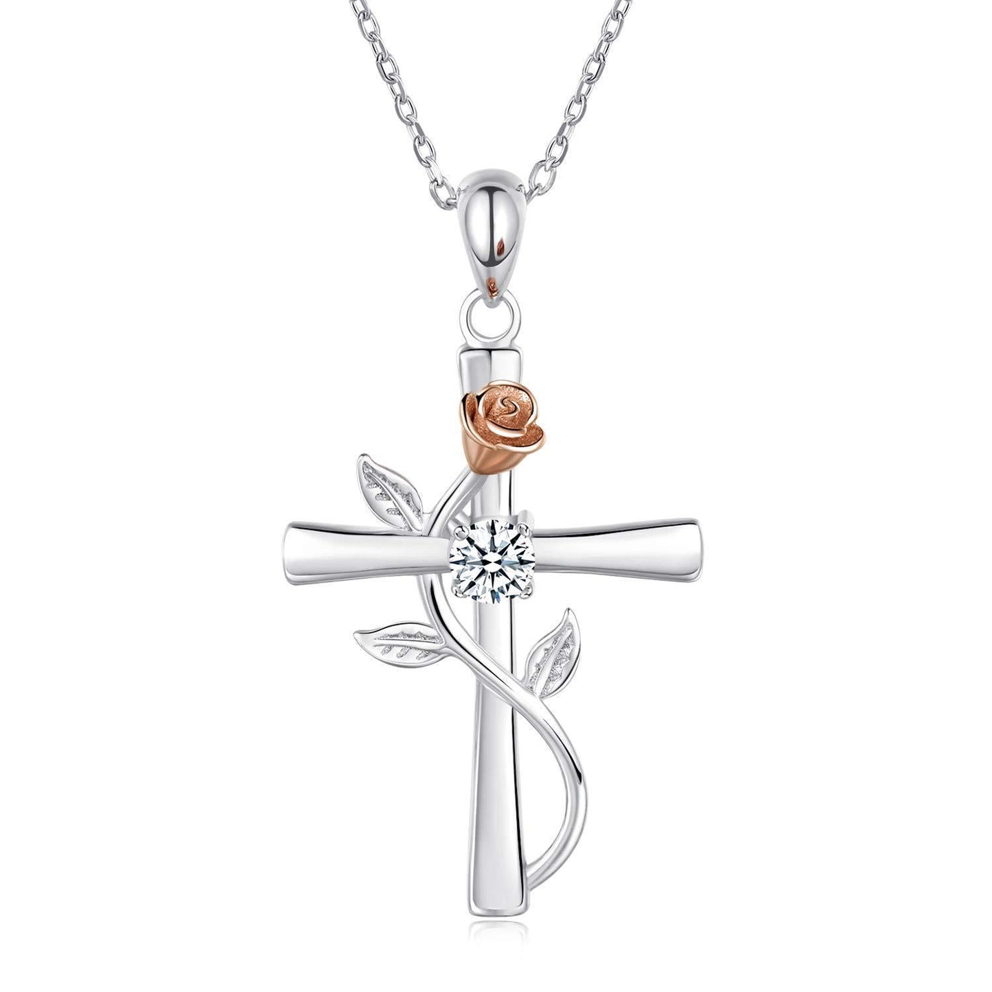 Rose Cross Necklace With Rhinestone Fashion Personality Pendant Necklace For Valentine's Day Gift