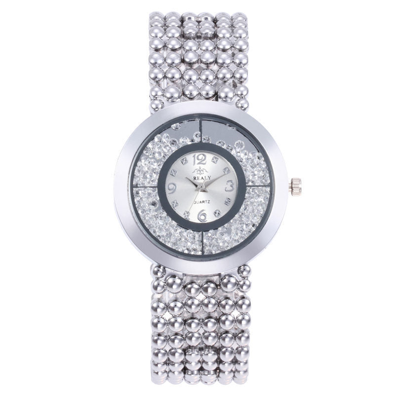 Amazon Hot Fashion Rhinestones Sandpaper Ladies Alloy Watch