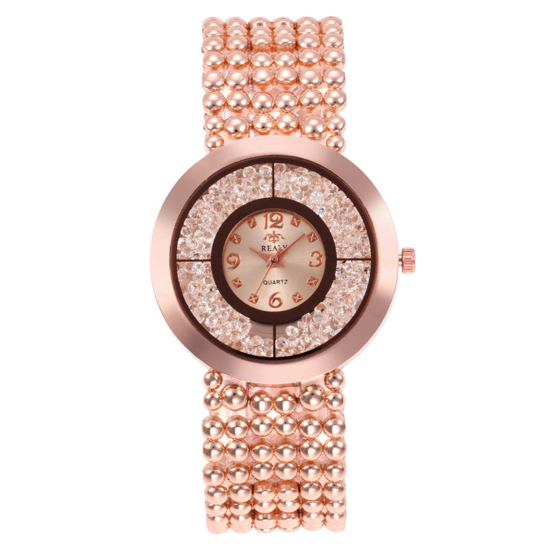 Amazon Hot Fashion Rhinestones Sandpaper Ladies Alloy Watch