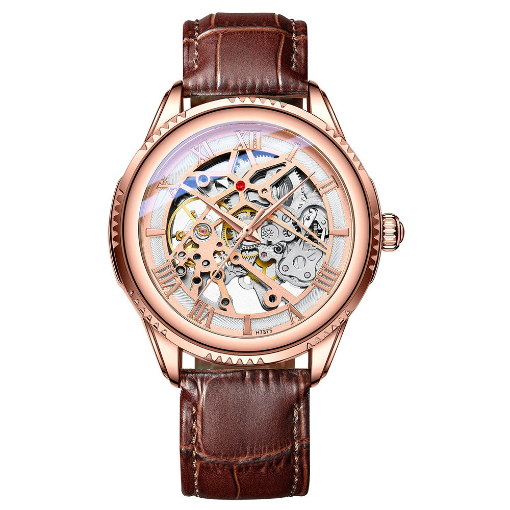 Automatic Mechanical Leather Hollow Men's Watch - Simple Waterproof