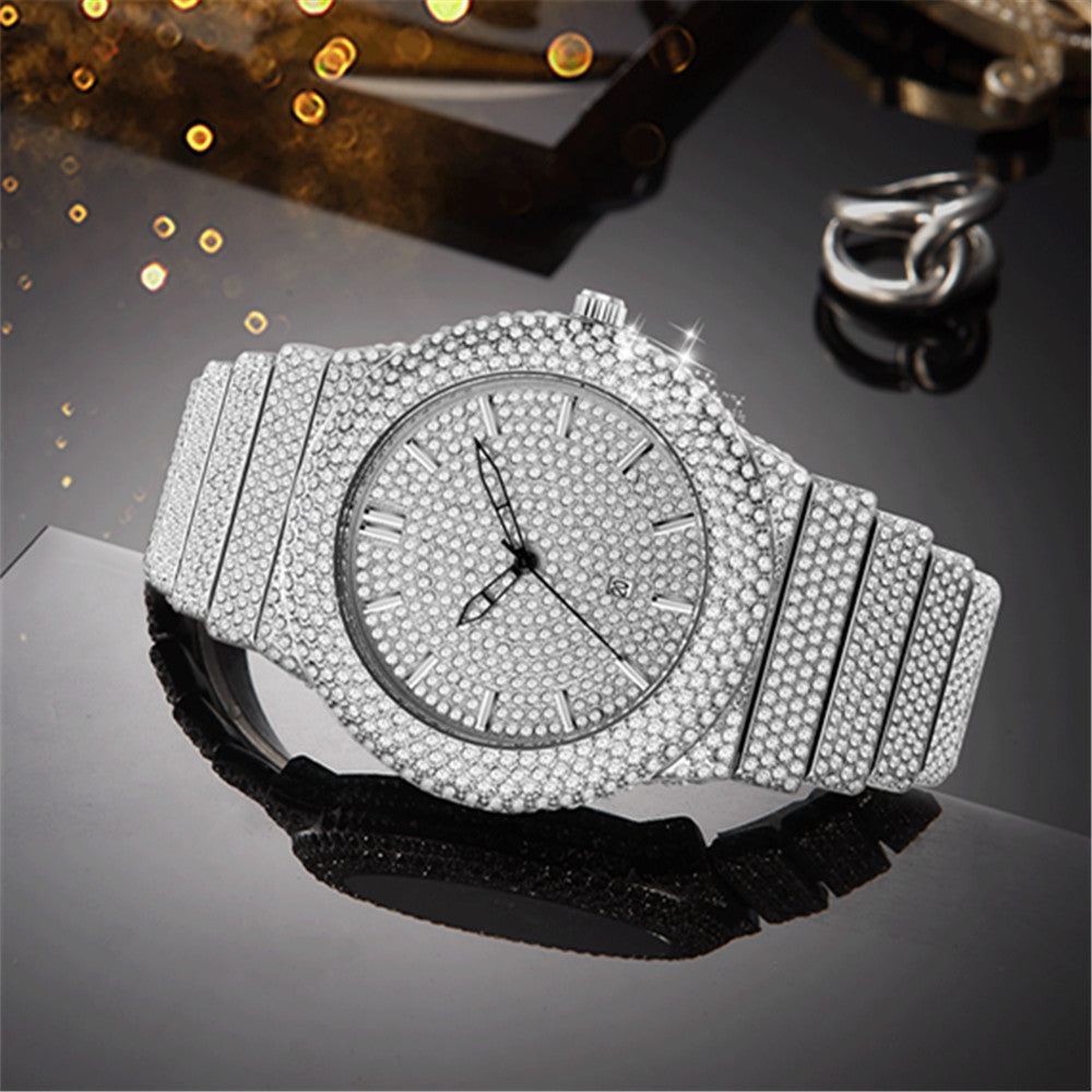 Diamond-Embedded Men's Color Calendar Quartz Watch