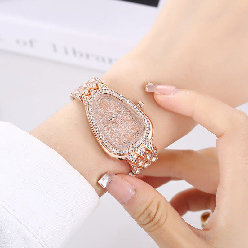 Diamond-Studded Steel Chain Fashion Watch