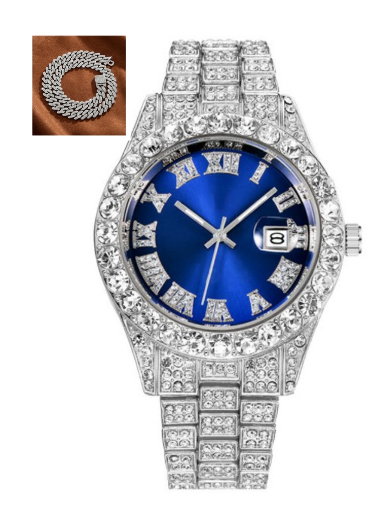 Diamond Roman Scale Men's Steel Belt Hip Hop Quartz Watch