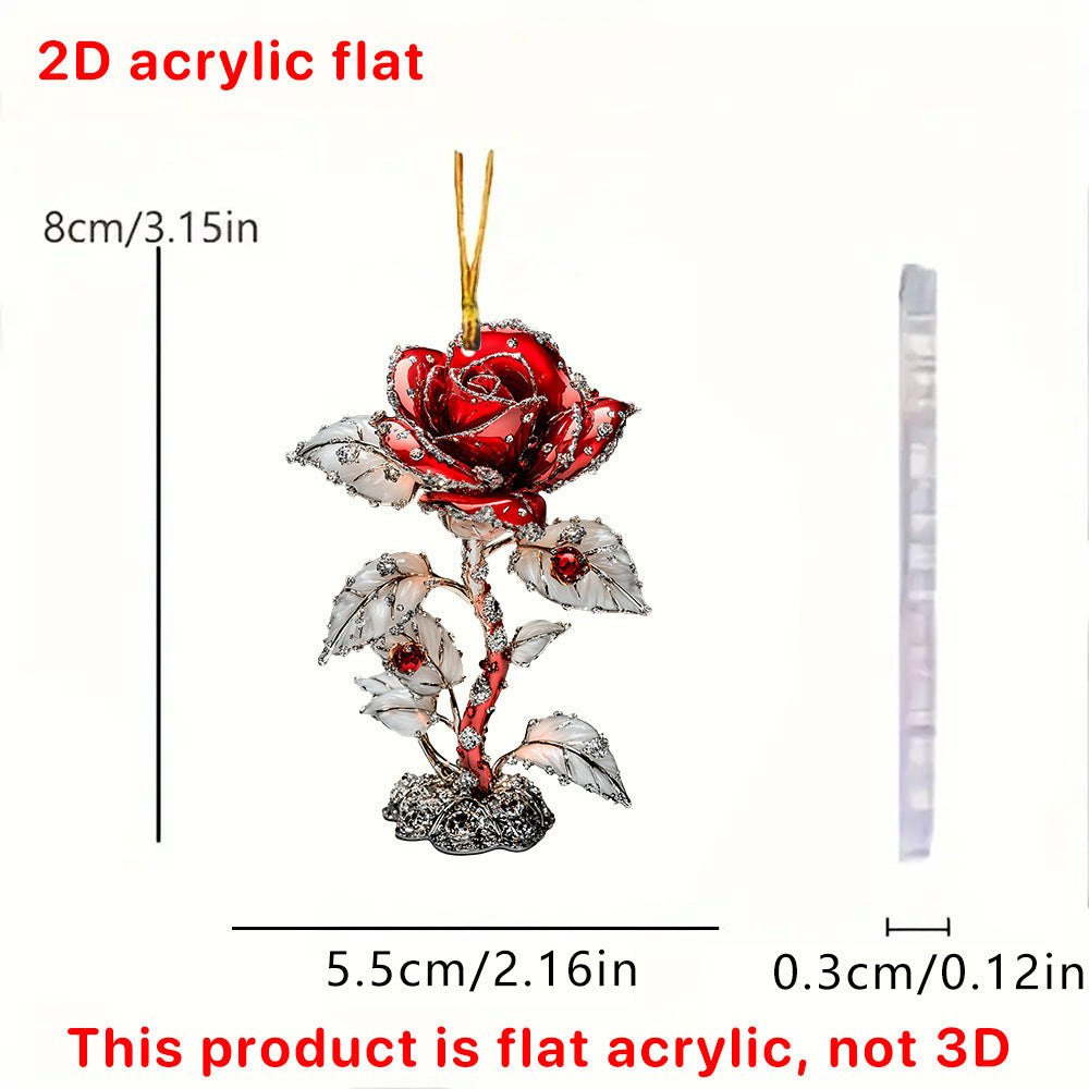 Valentine's Day Red Rose 2D Pendant Car Interior Design Acrylic Pendant