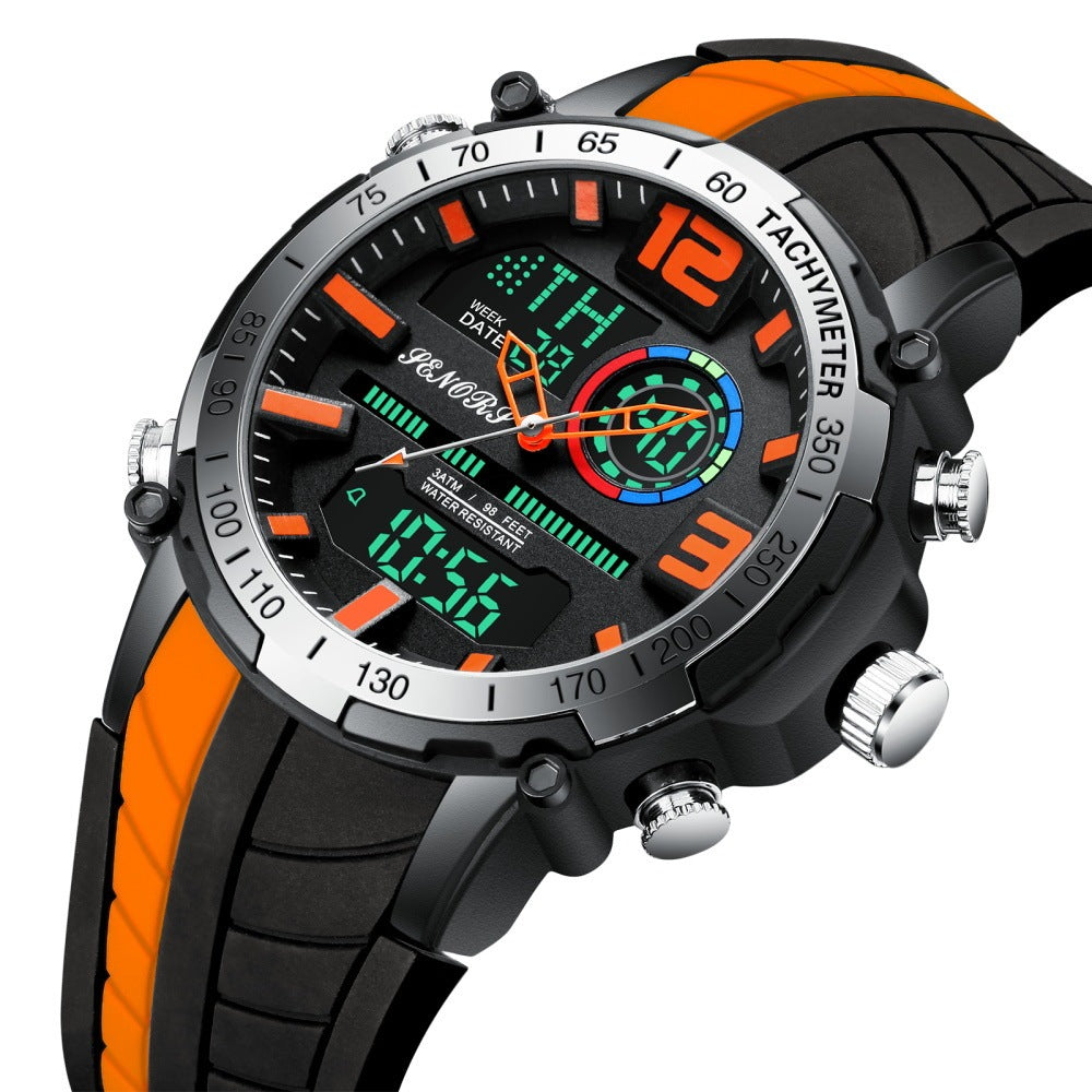 Sporty Multifunction Dual Display Men's Watch