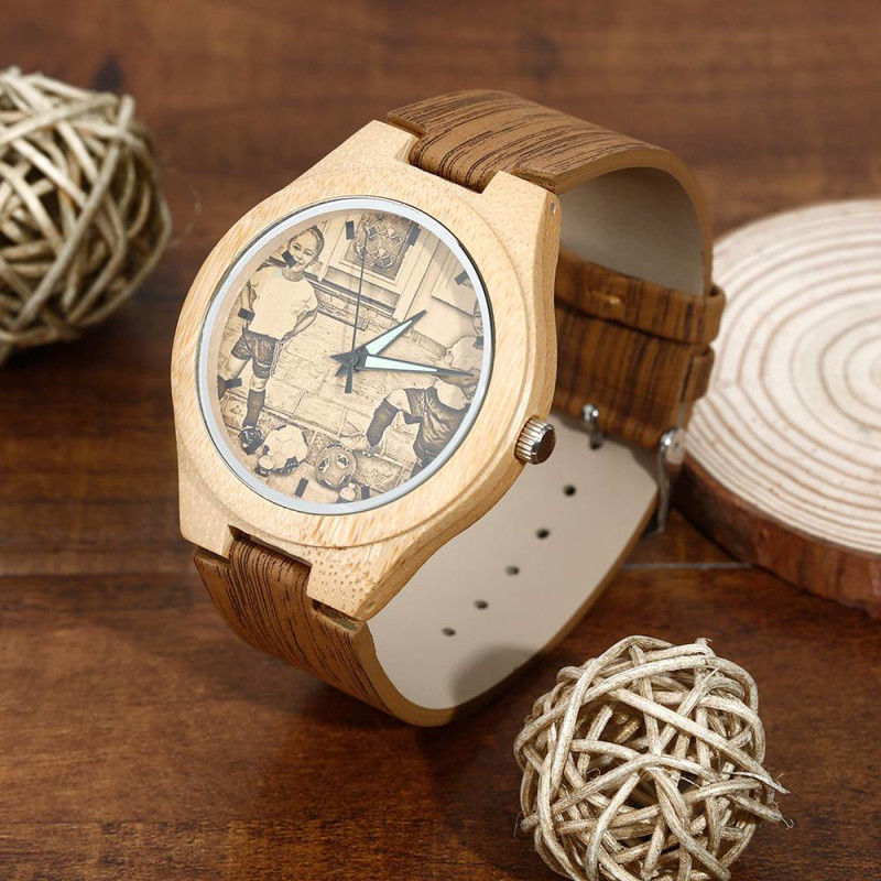 Women's Engraved Bamboo Photo Watch