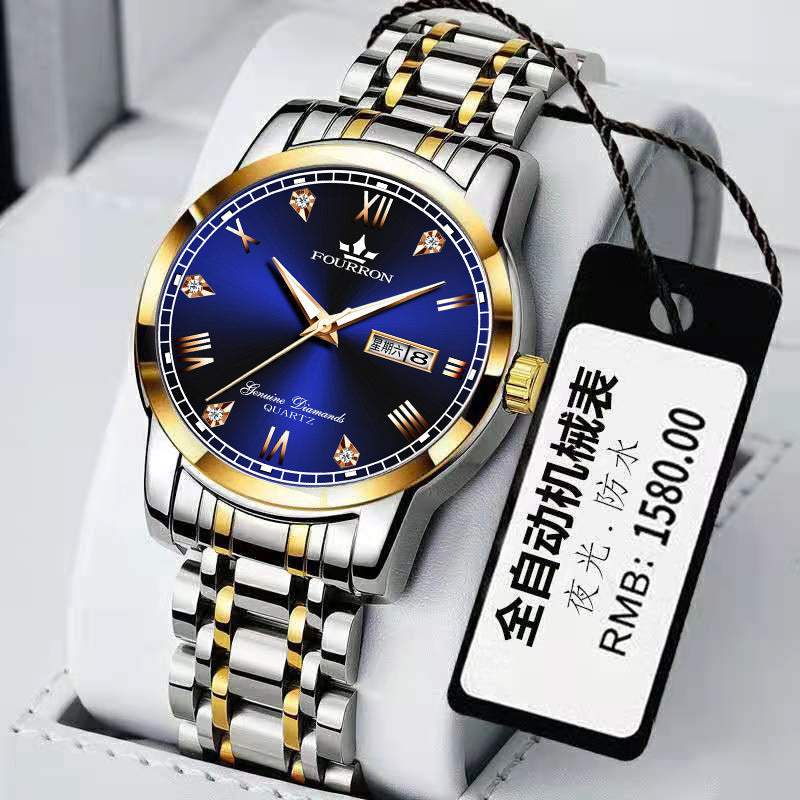 Starry Night Sky Men's Luminous Double Calendar Watch