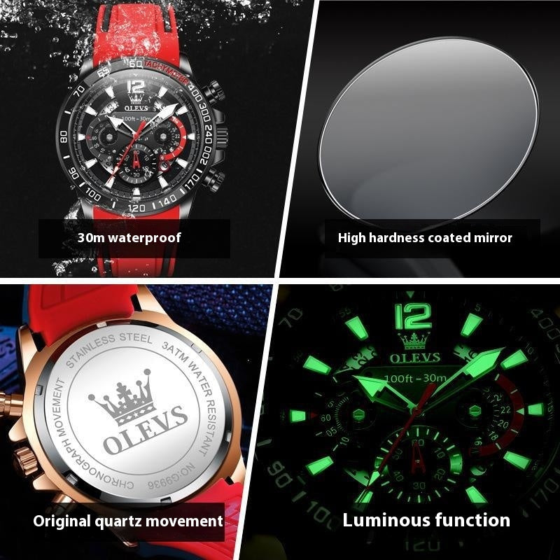 Silicone Band Multi-function Luminous Quartz Men's Watch