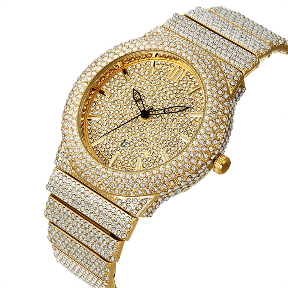 Diamond-Embedded Men's Color Calendar Quartz Watch