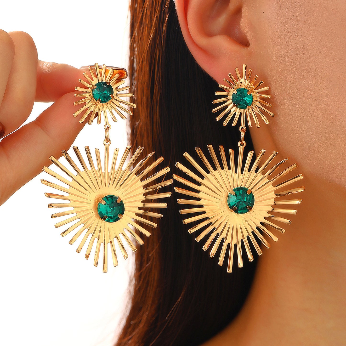 Bohemian Sunflower Heart-shaped Earrings With Rhinestone Exaggerated Personality Love Earrings For Women Valentine's Day Jewelry