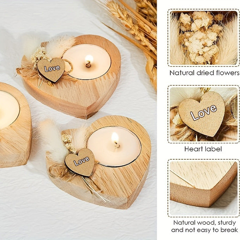 Thanksgiving Valentine's Day Wooden Love Candle With Dried Flowers