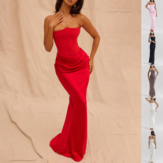 GlamourFit™ Elegant Tube Top Evening Gown – Sexy, Sleek & Sophisticated