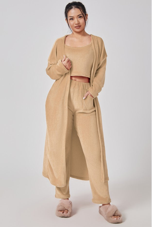 Cozy 3-Piece Lounge Pajama Set – Fluffy & Stylish Winter Wear