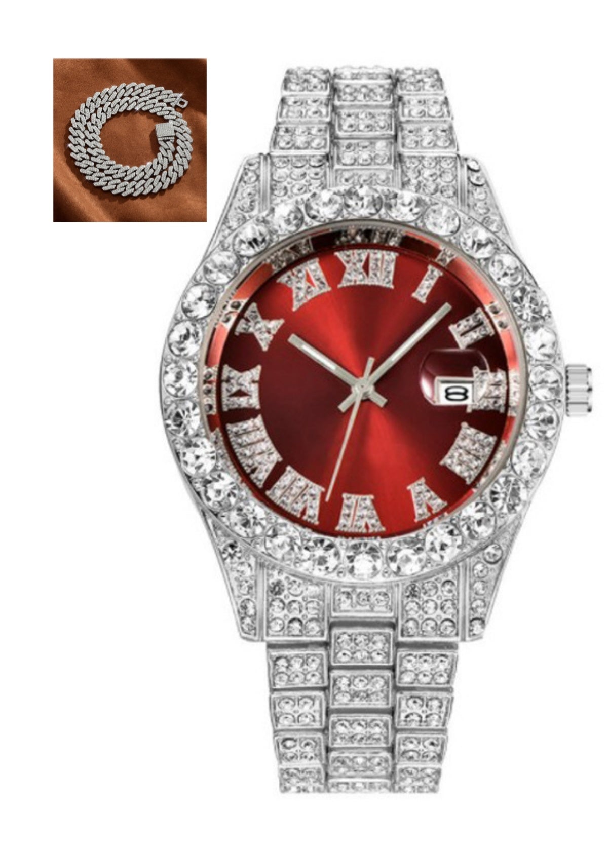 Diamond Roman Scale Men's Steel Belt Hip Hop Quartz Watch