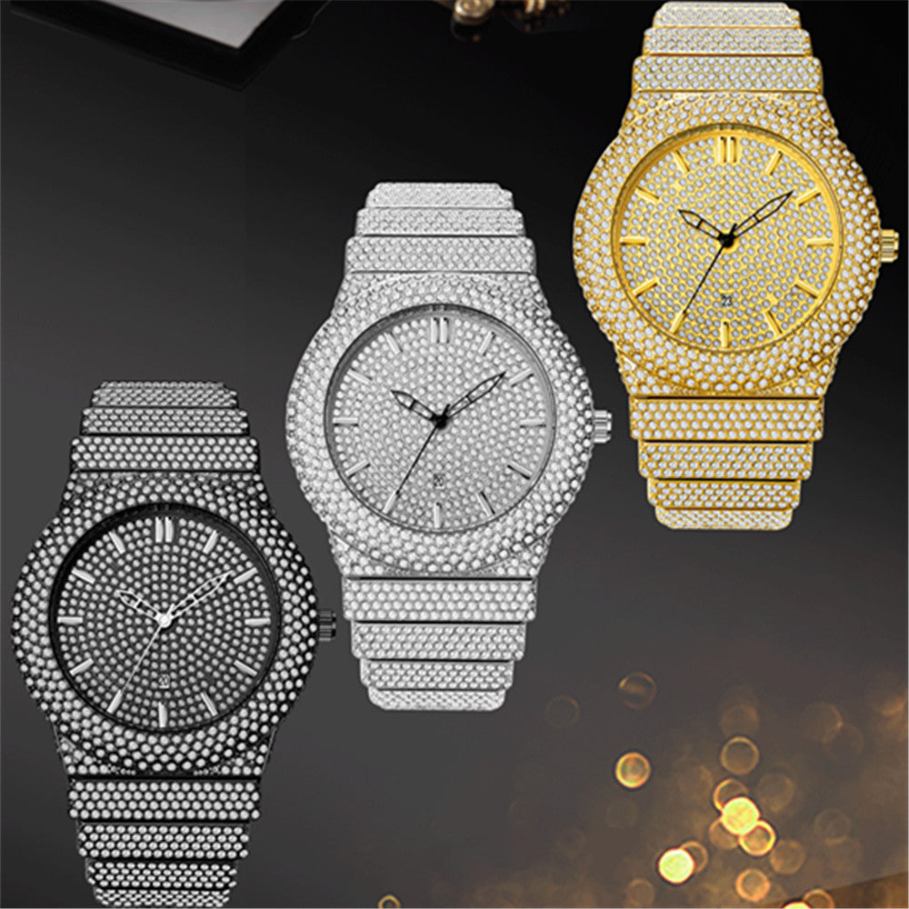 Diamond-Embedded Men's Color Calendar Quartz Watch