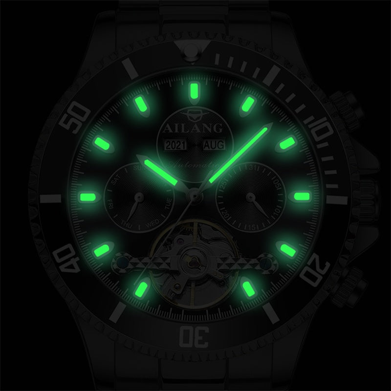 Green Water Ghost Hollow Mechanical Luminous Business Watch