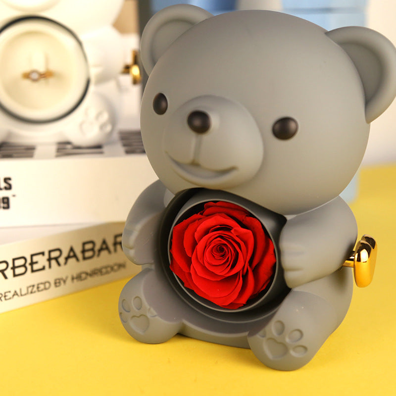 Eternal Rose Teddy Bear Gifts Box With Necklace Rotate Rose Jewelry Box Valentine Wedding Storage Gift Case For Women Girlfriend