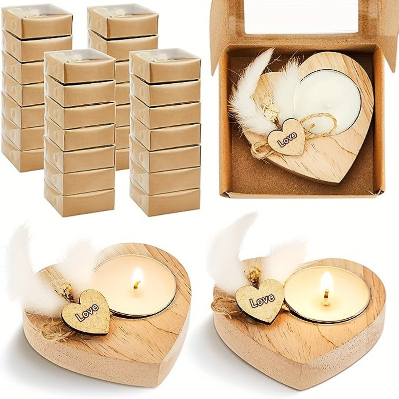 Thanksgiving Valentine's Day Wooden Love Candle With Dried Flowers