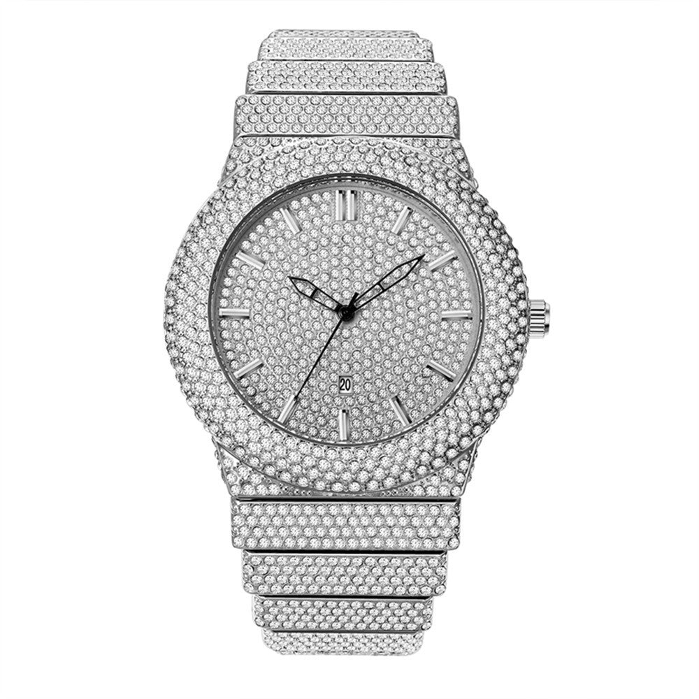 Diamond-Embedded Men's Color Calendar Quartz Watch