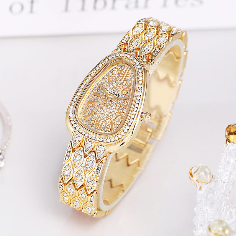 Diamond-Studded Steel Chain Fashion Watch